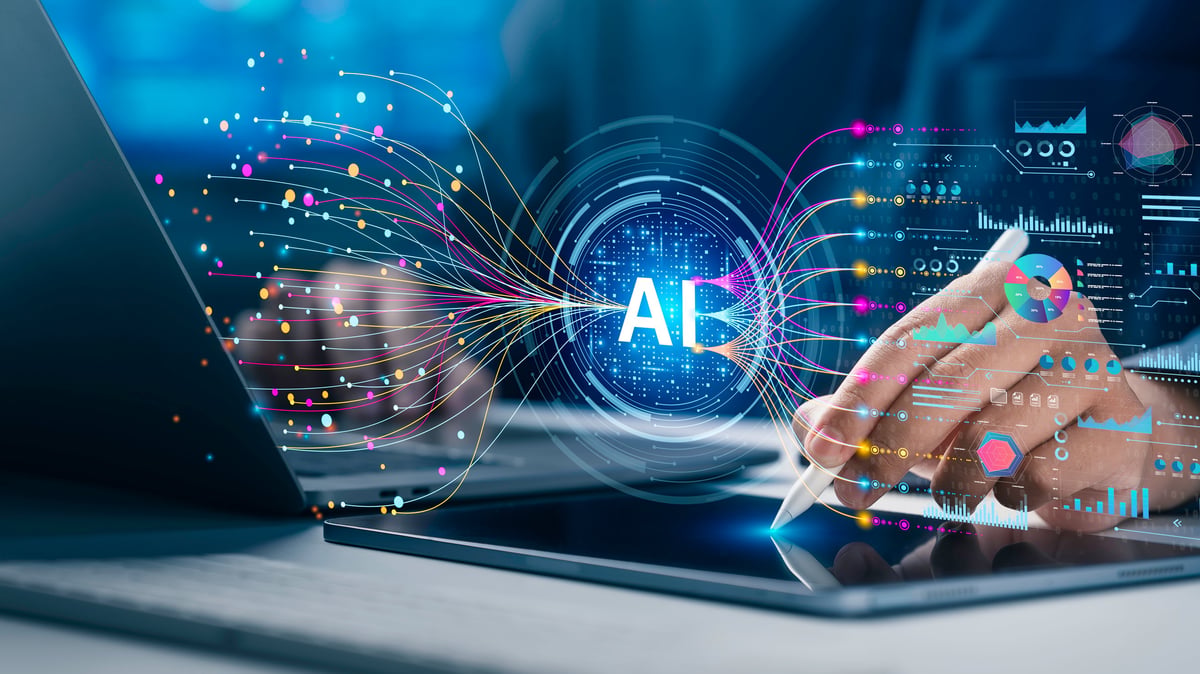Analyst using AI technology for complex data analysis and business analytics